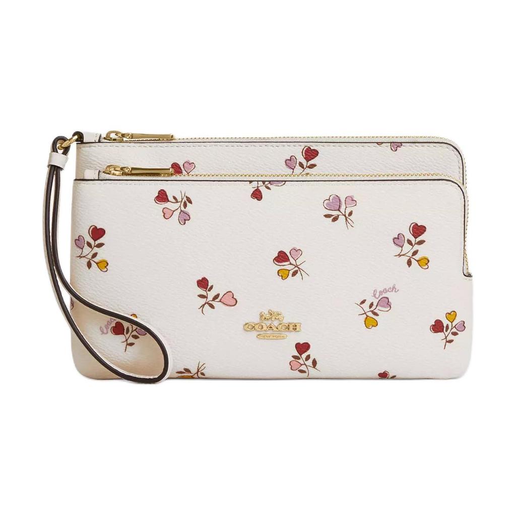 New COACH Double Zip Wallet Coated Canvas Wallet Women's Gold And Chalk Multicolor CW969-IMCAH