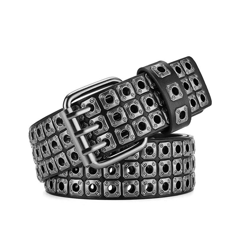 

Rivet metal eyelet belt - trendy hip-hop style leather belt - jeans accessory strap 110cm