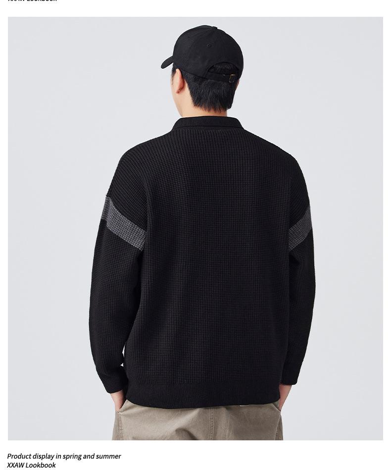 Mu Yuan Men's Retro Autumn/Winter Knit Polo Sweater - American-Style Casual Top