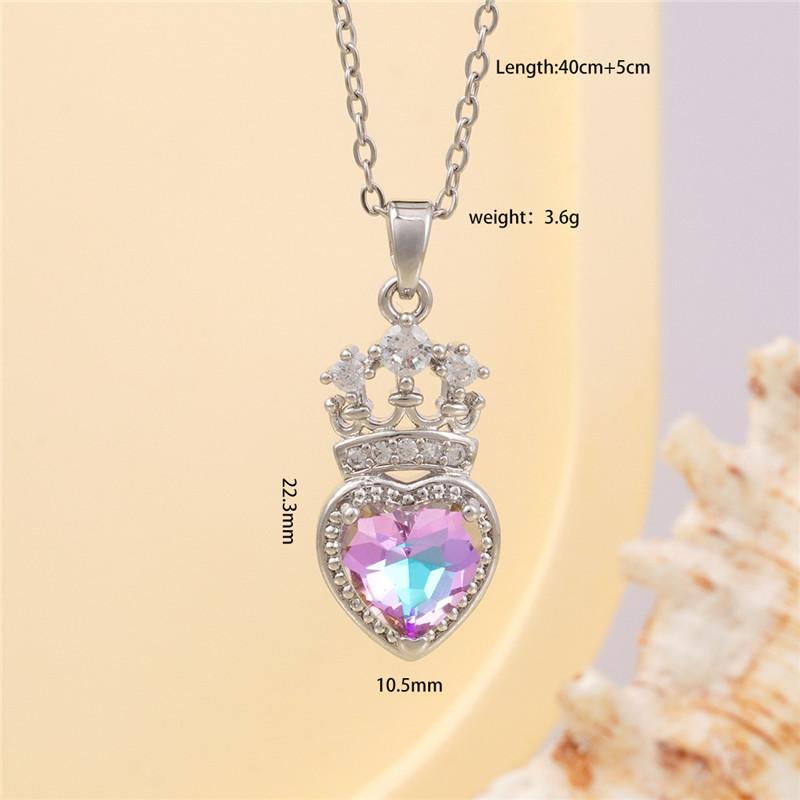 High Grade Crown Heart Zircon Pendant Necklace Stainless Steel Chains Geometric Choker Jewelry Party Gifts For Women Girls