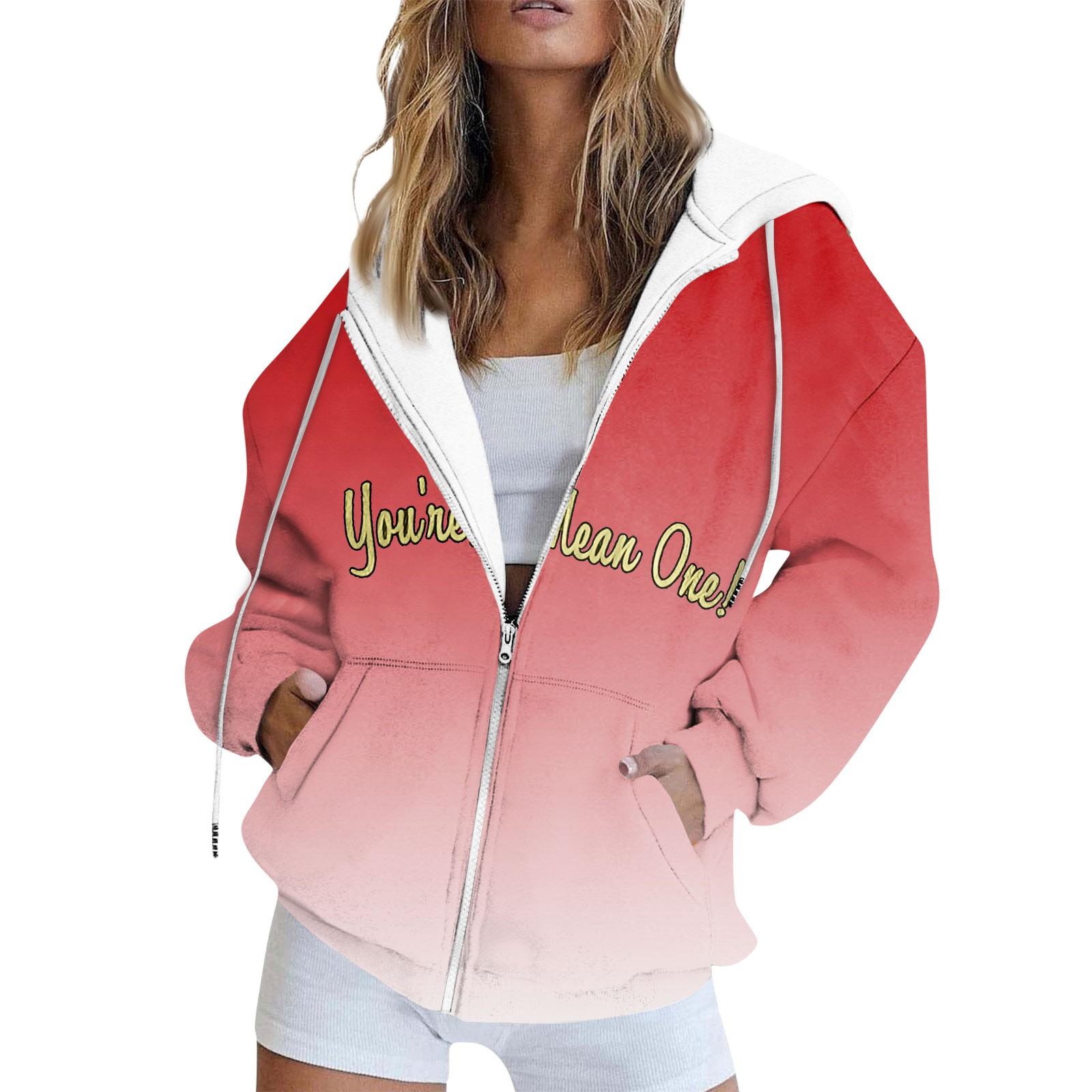

Women s Fashion Daily Casual Zip Up Hoodies Long Sleeve Print Top Sweatshirts XL червоний