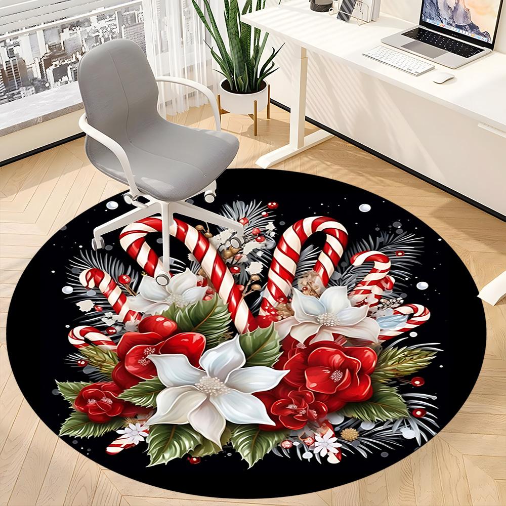 1 Stück Weihnachts-Kranz Stuhl-Teppich für Büro, Runder rutschfester langlebiger großer Büroteppich, Geeignet für Büro