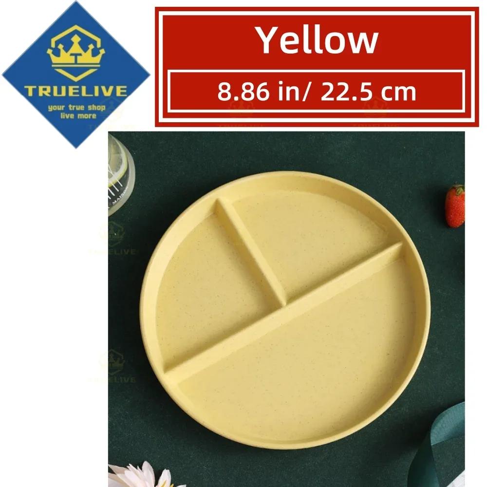 5/3/1pcs Reusable Round Dinner Plate Divided Dish In 3 Diet Dinner Plate Lightweight Wheat Straw Plates Weight Control Bowl