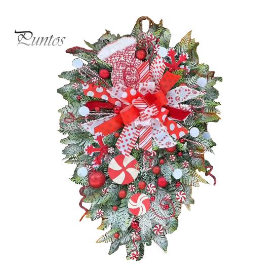 

Рождественская перевернутая елка, венок из леденцов для входной двери, красные, белые, каплевидные рождественские украшения для лестницы, рождественский венок с леденцом красный