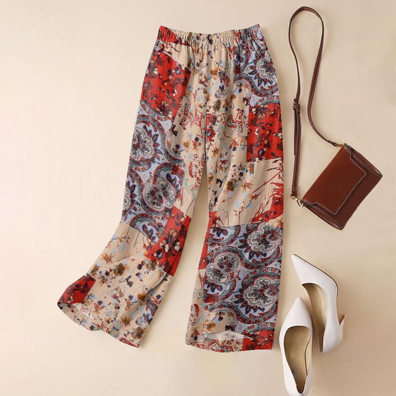 

Женские повседневные брюки ZANZEA с эластичным поясом и свободным принтом из хлопка 5XL красный
