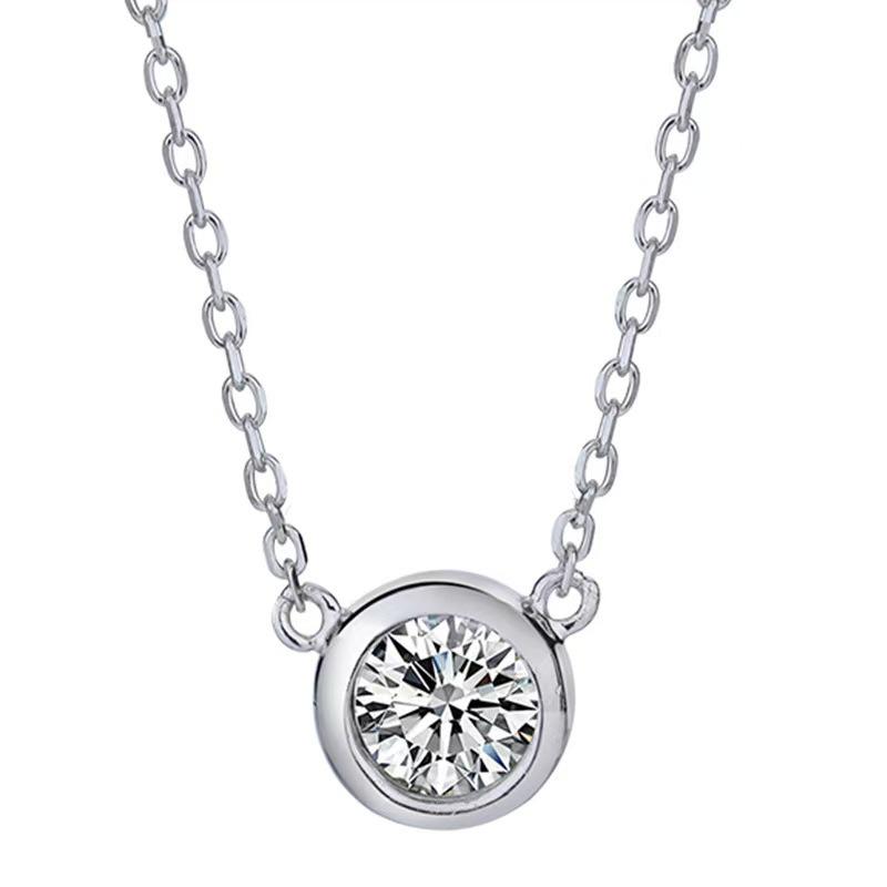 Pt950 Platinum Plated Moissanite Bubble Necklace with Round Diamond Pendant – Gift for Girls' Birthday or Valentine's Day