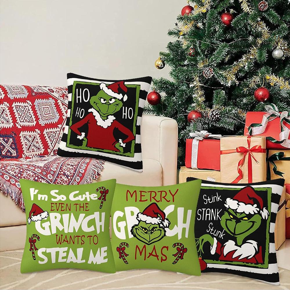 4Pcs/Set Grinch Christmas Pillow Covers For Home Farmhouse Decor Couch 45X45Cm
