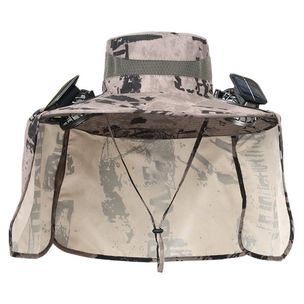 New Wide Brim Solar Fan Hat Sun Protection with 2 Solar Fan Sun Hat With Neck Flap Breathable Bucket Hat Outdoor