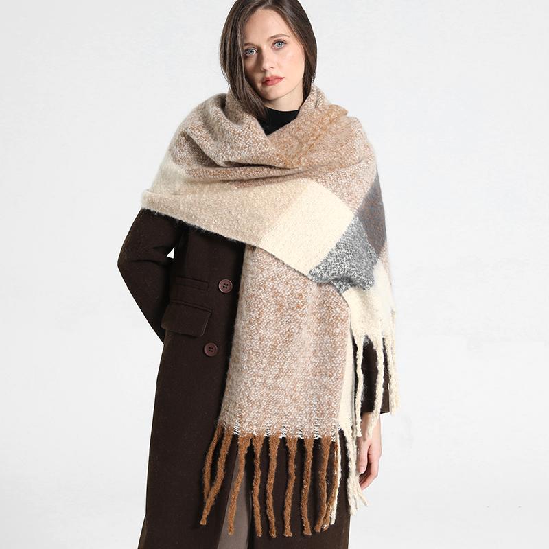 NEW Luxury Cashmere Women Plaid Scarf Winter Warm Shawl and Wrap Bandana Pashmina Long Tassel Female Foulard Thick Blanket
