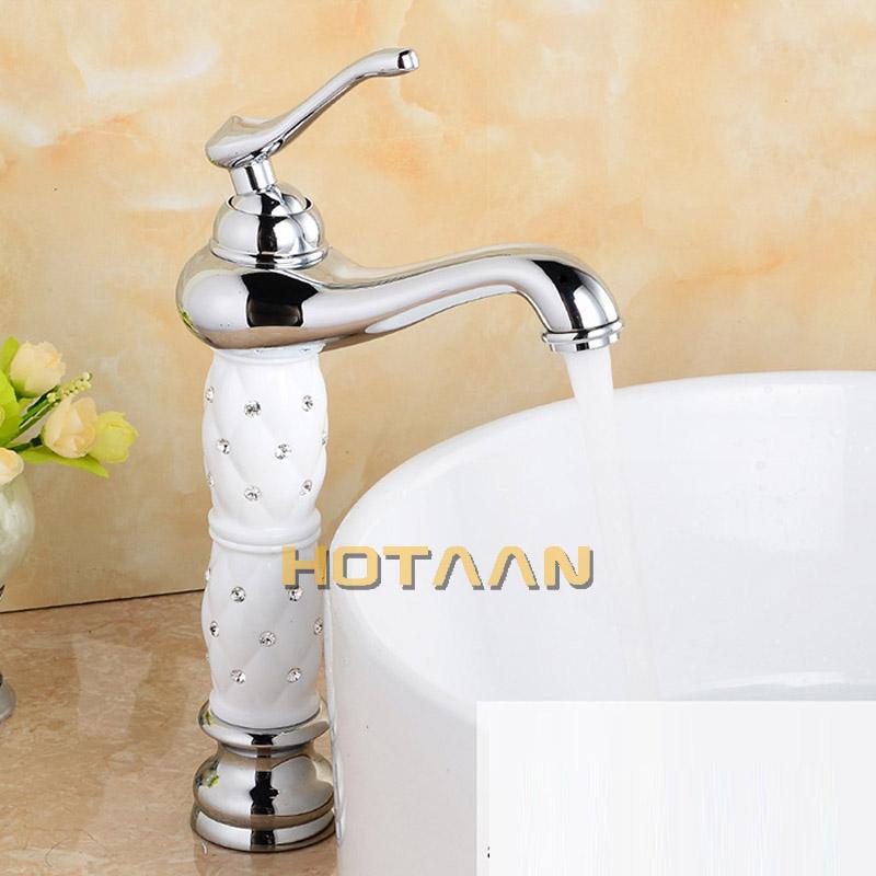 Hotaan Basin Faucet Water Taps Brass Bathroom Sink Faucet Solid White Cold and Hot Water Single Handle Water Sink Tap Mixer