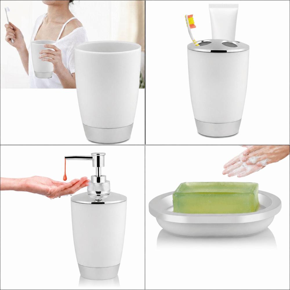 4 Piece Includes Cup Toothbrush Holder Soap Dish Bathroom Accessories Set Home Storage