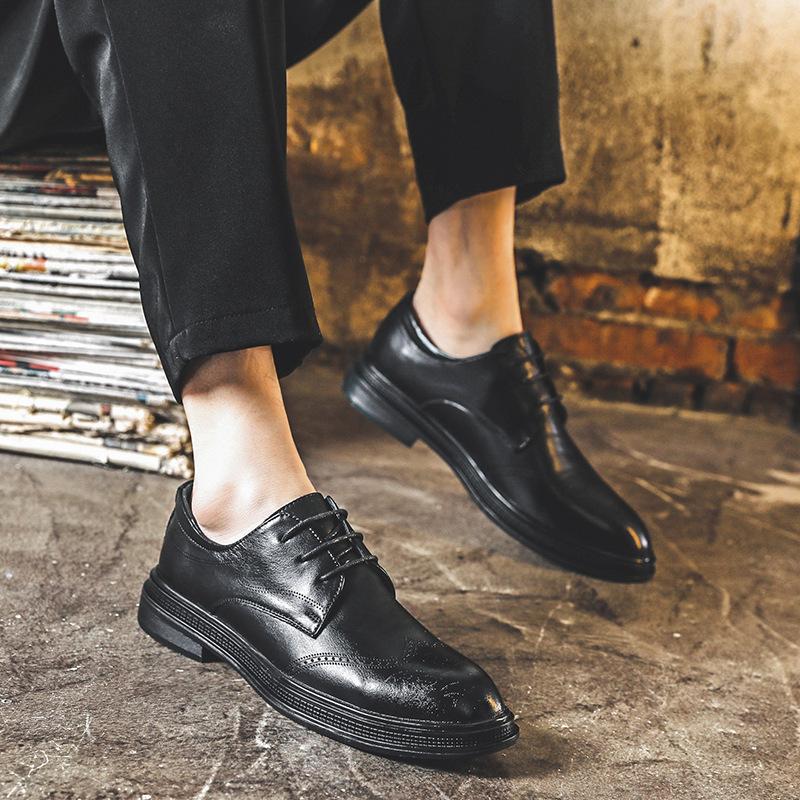 Spring And Autumn Brock British Style Black Small Leather Shoes Men'S Lace-Up Business Dress Printing Men'S Leather Shoes 9623-J