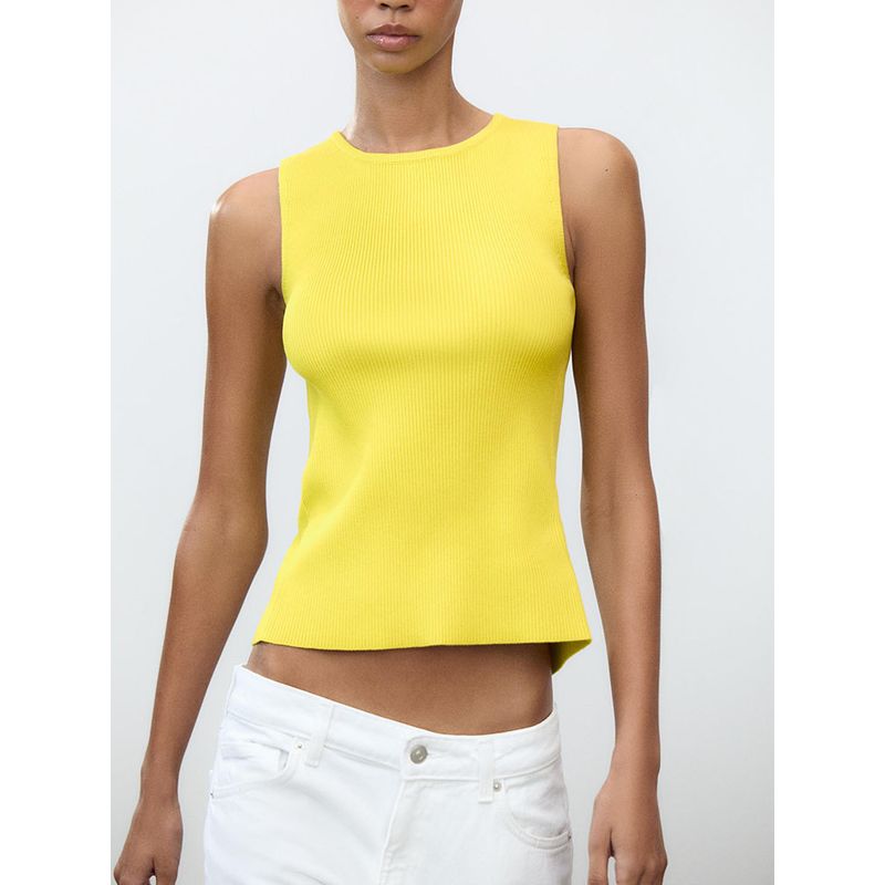 Za2025 Summer New Women Clothes Versatile Back with Rib Sleeveless Knitted Top 3471026 520