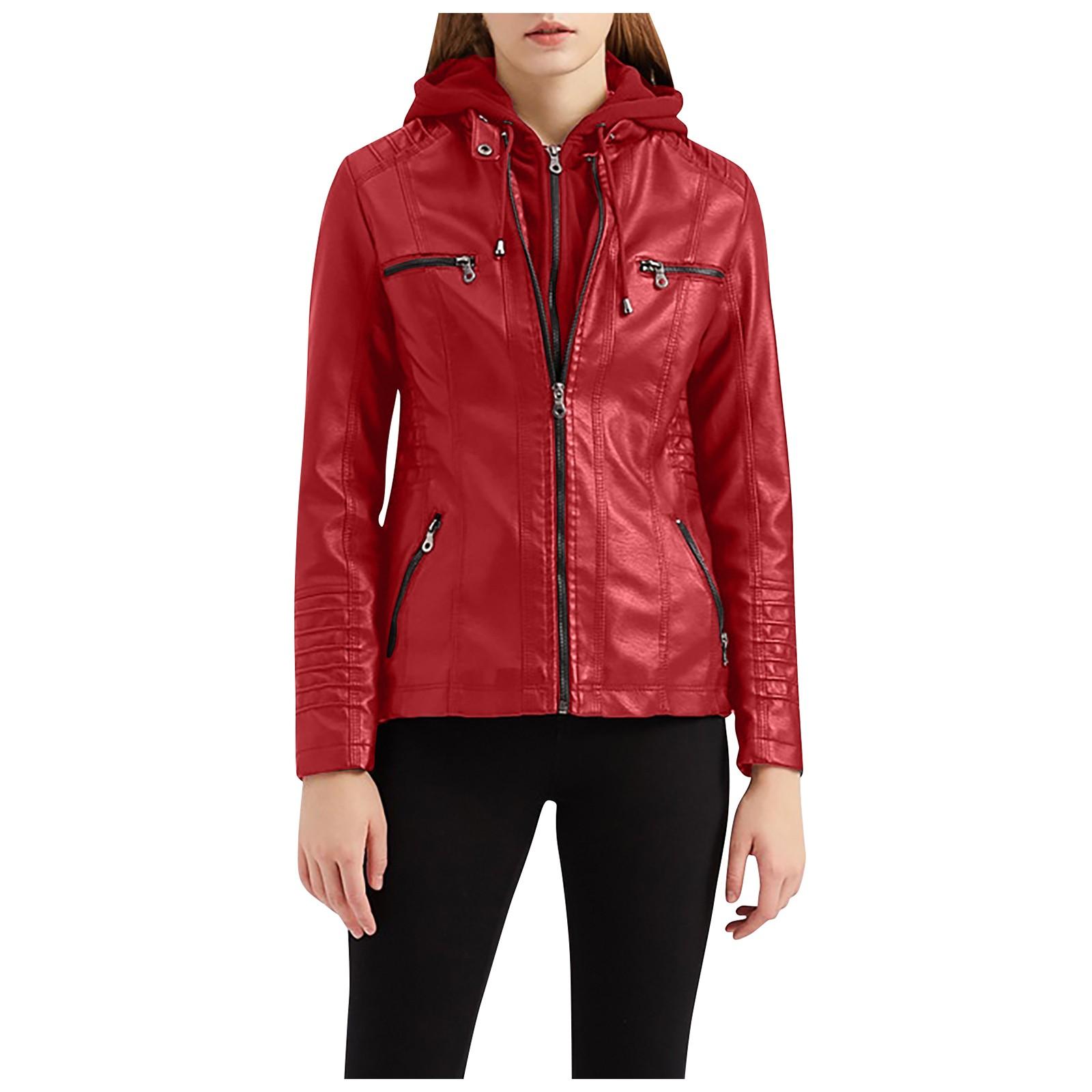 

Женский тонкий кожаный мотоциклетный костюм с воротником-стойкой и поясом, куртка, топы XL красный