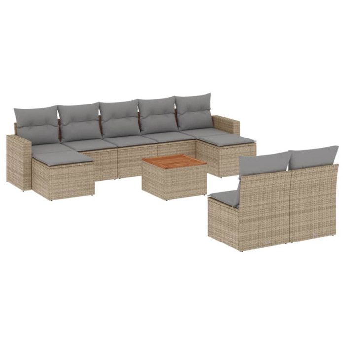 VidaXL Garden Lounge Set with Cushions 10 Pcs Beige Braided Resin 3224323