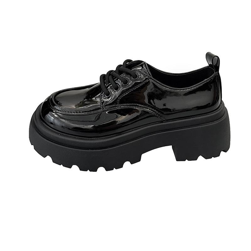 British Style Platform Small Leather Shoes Women's 2025 Spring and Autumn New Black Lace-up Loafers Versatile Casual Single Shoes