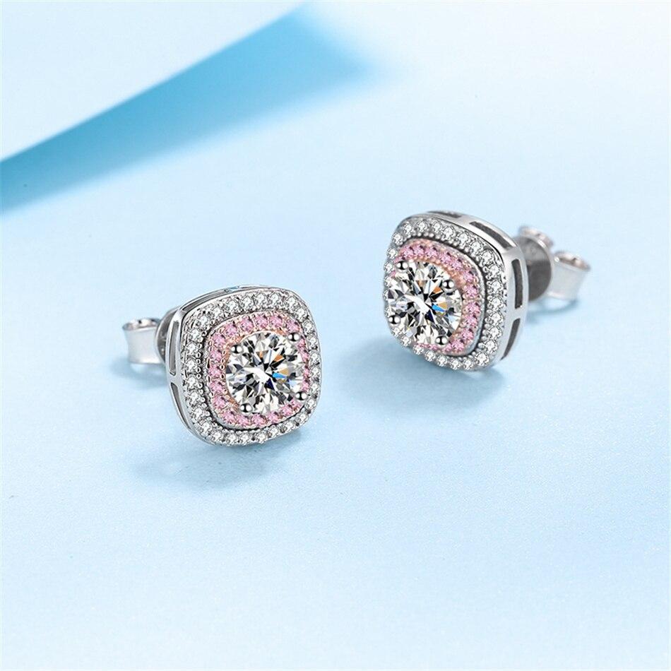 0 .5ct Moissanite S925 Prata Esterlina Quadrado Personalidade Camadas Rosa Bonito Doce Brincos Únicos Para Namorada