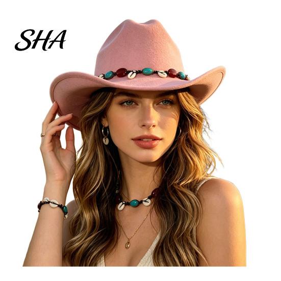 Fashionable Outdoor Felt Hat Wool Fedora, Unisex Western Cowboy Hat, Retro Wide Brim Stylish Winter Accessories Cowgirl Jazz for Women Men Autumn
