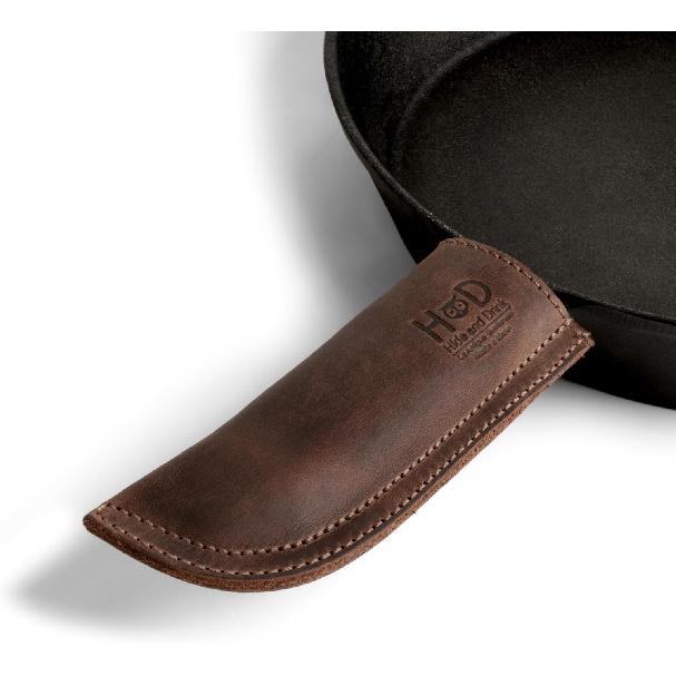 Hide & Drink, Full Grain Leather Hot Handle, Cast Iron Protector, Panhandle Potholder, Double Layered, Double Stitched, Slides On/Off Easily Onto
