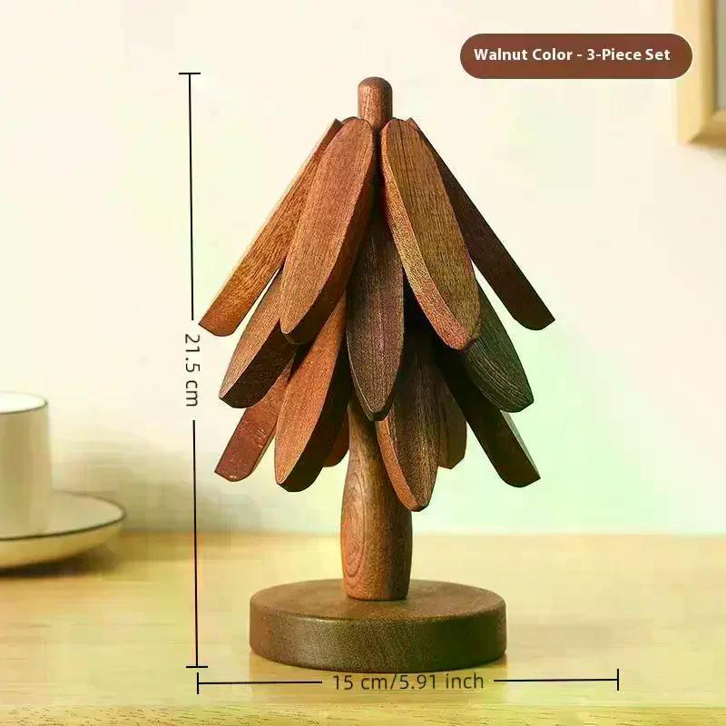 Tree Design Stand Wooden Christmas Tree Shape Decorative Anti Scald Heat Resistant Table Ornament Mat Coaster