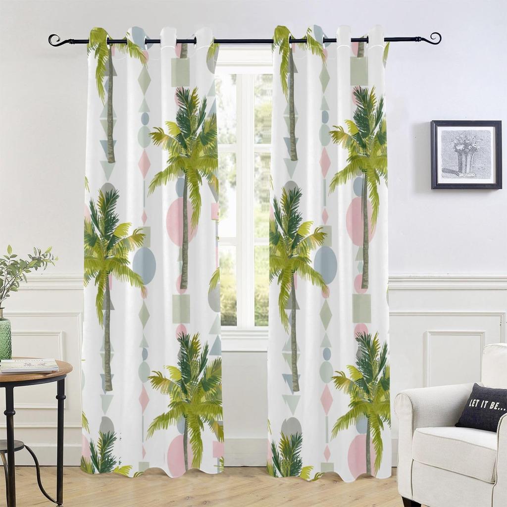Tropical Coconut Tree Curtain Hawaii Landscape Printed Blackout Curtains Kitchen Living Room Bedroom Windows Drapes 2 Panel Set