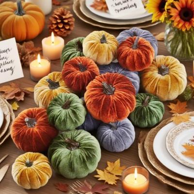 Halloween Pumpkin Decor Velvet Artificial Pumpkins for Halloween Party Thanksgiving Home Table Decoration Autumn Fall  Wreath