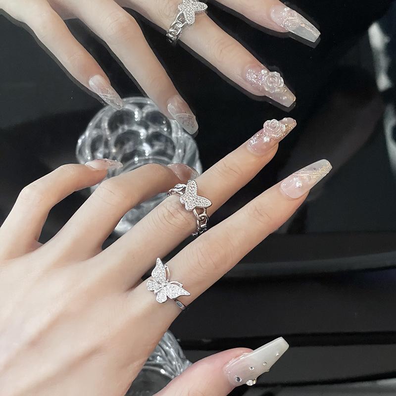 Butterfly Opening Ring Female Niche Design Advanced Cold Wind Full Diamond Zircon Personality Sweet Cool Wind Index Finger Ring