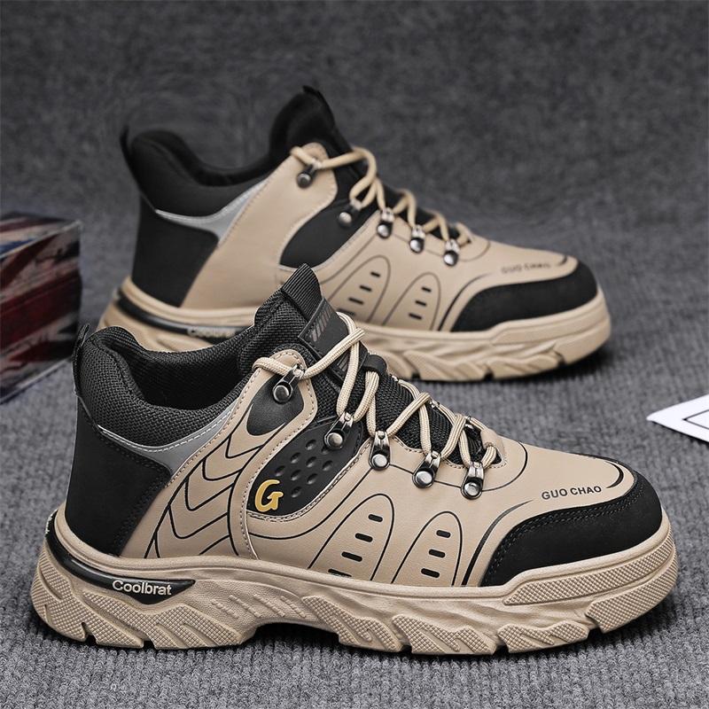 Fashion New Leather Sneakers Breathable Men Casual Shoes Comfortable Walking Shoes Non-Slip Outdoors Hiking Shoes Fashion Men's Shoes