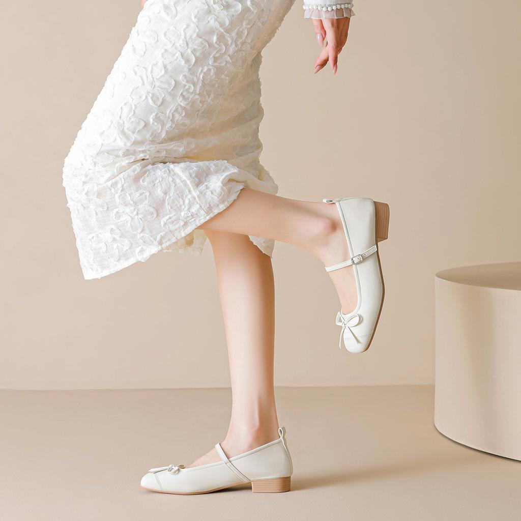 Weiwei girl 9169-9 French bow square head thick heel single shoes women's shallow mouth with skirt Mary Jane women's shoes