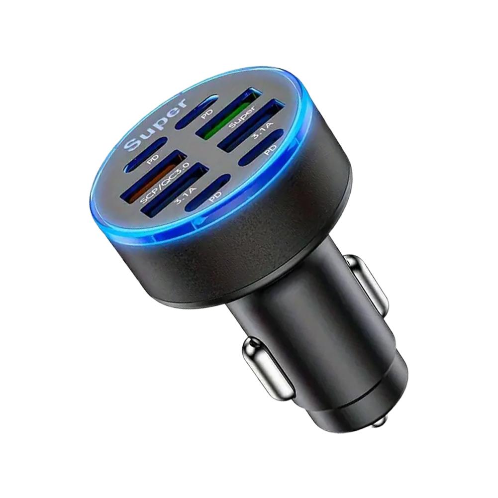 

Автомобильное зарядное устройство с 8 портами QC3.0 USB Type-C, быстрая зарядка, 100 Вт, автомобильное зарядное устройство для телефона, адаптер для iPhone чёрный