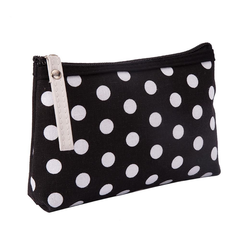 Korean Style Canvas Dot Makeup Bag Portable Skincare Storage Cosmetic Bag Simple Travel Storage Bag Daily Storage