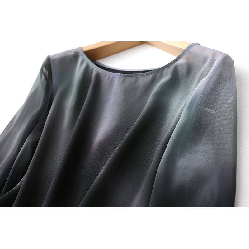 Foreign Trade Original Order High-Grade Texture Gradient Color Perspective Loose Chiffon Blouse Women's Top Sun Protective Blouse Export Niche Style