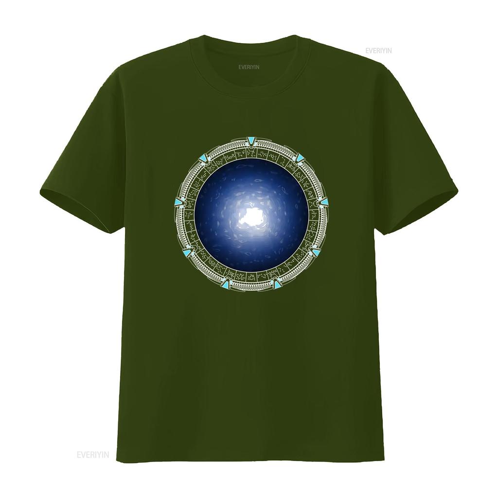 Stargate Atlantis Inspired Colorful Adult T Shirt Sci Fi Portal Design for Fans vintage Washed Slightly streetwear Stylish