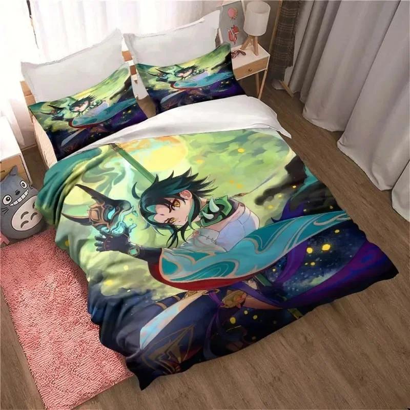 Genshin Impact Game Anime Bedding Set Printed Bed Set With Pillowcase Bed Duvet Cover Soft Single Double Queen Super King Size