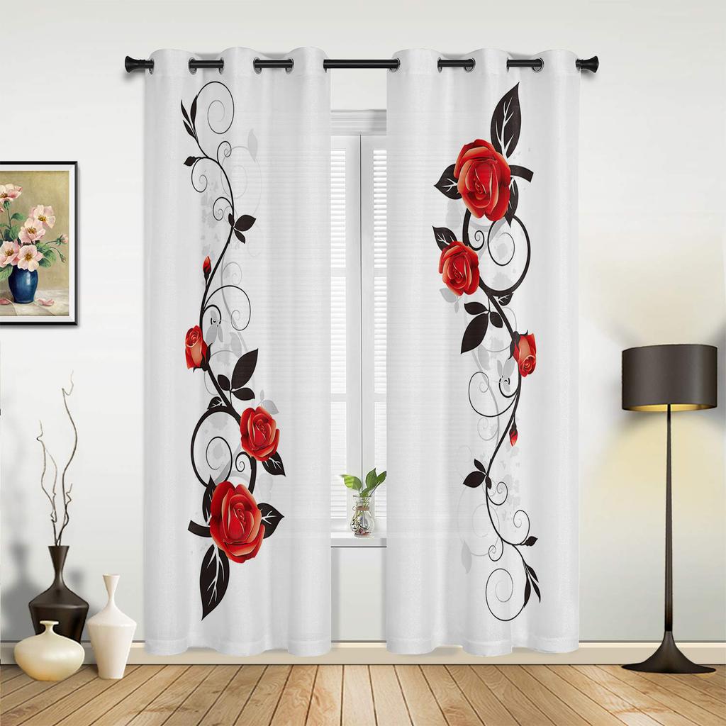 Peonies Roses Flower White Curtains for Bedroom Living Room Drapes Kitchen Children's Room Window Curtain Modern Home Decor