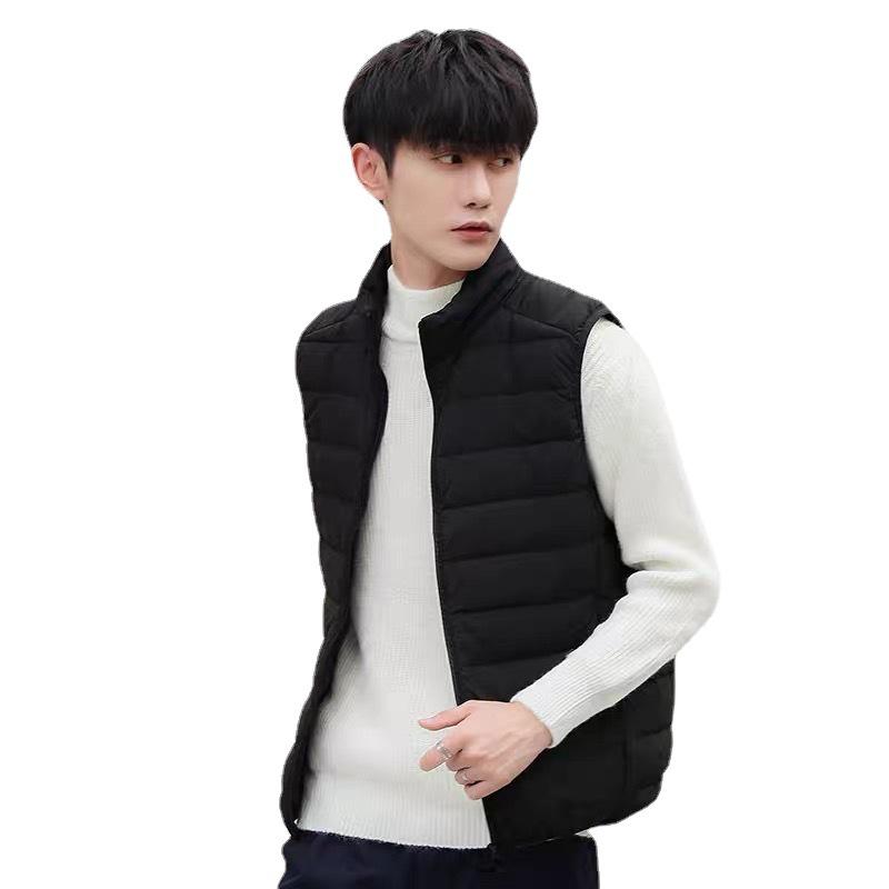 2024 Men's Lightweight Down Vest - Casual Sleeveless, Short Stand Collar, Plus Size Autumn/Winter Outerwear