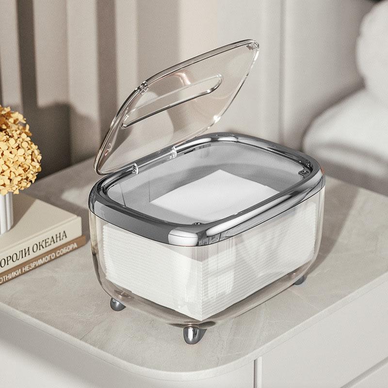 Tissue Box Transparent Napkin Box Simple Creative Storage Box Fixed Lid Paper Organizer Sliver
