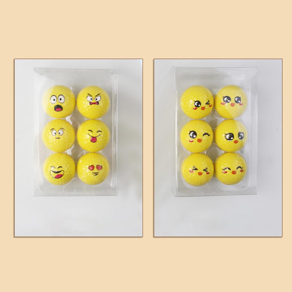 6Pcs Emotion Face Golf Balls Yellow Rubber Golf Practice Balls Sports Stress Balls for Kids Men Women School Reward