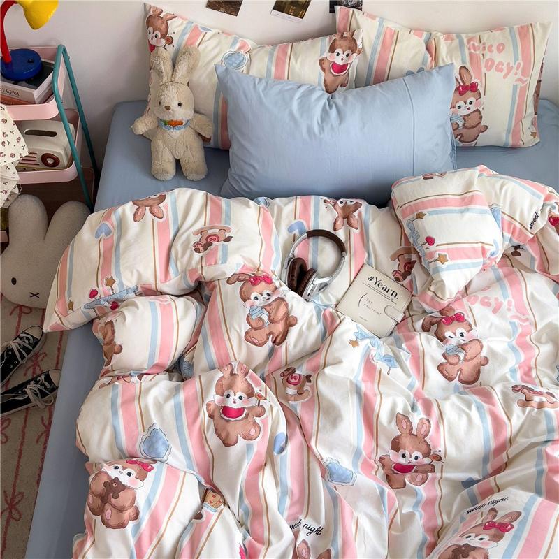 Set de lenjerie de pat 100% bumbac nor ultra-moale prietenos cu pielea set de 4 piese husă de plapumă respirabil clasa A textile de casă