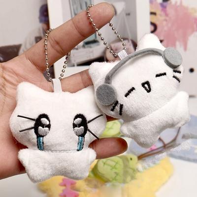Sevimli Kulaklıklar Yavru Kedi Çift Anahtarlık Mini Ağlayan Kedi Bebek Peluş Anahtarlık Karikatür Köpek Arı Çanta Kolye Takıları Sırt Çantası Dekorasyonu