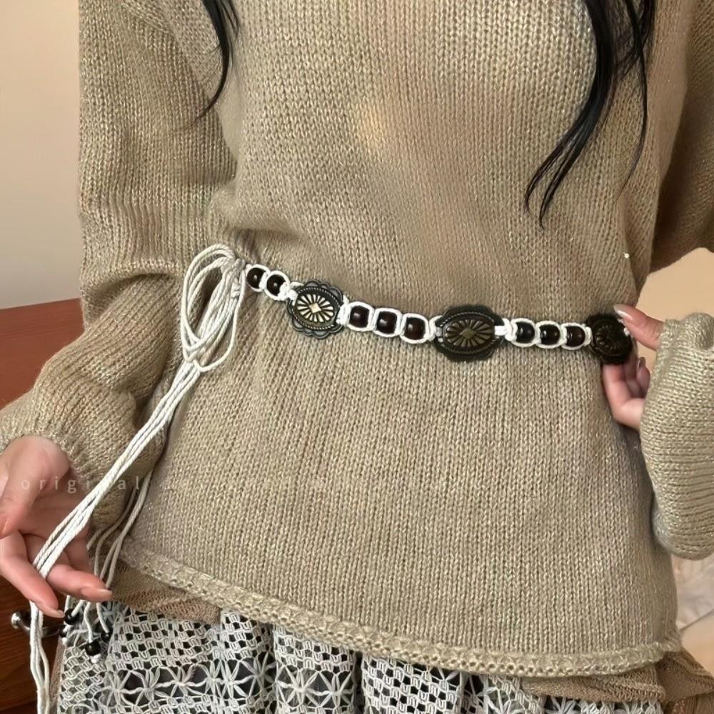 Ceinture de taille bohème en métal Chaîne de taille perlée Ceinture tendance style ethnique Vacances