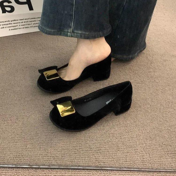 

Woman PumpsLoafers Chunky Heels with Bow Block Heel Low Elegant Shoes for Women Young Quick Delivery Chic Point 39 Y2k Spring 35