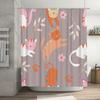 Whimsical Cat Shower Curtain Pink Orange Floral Print Fabric for Bathroom Decorations Non-Slip Hook Rods Included