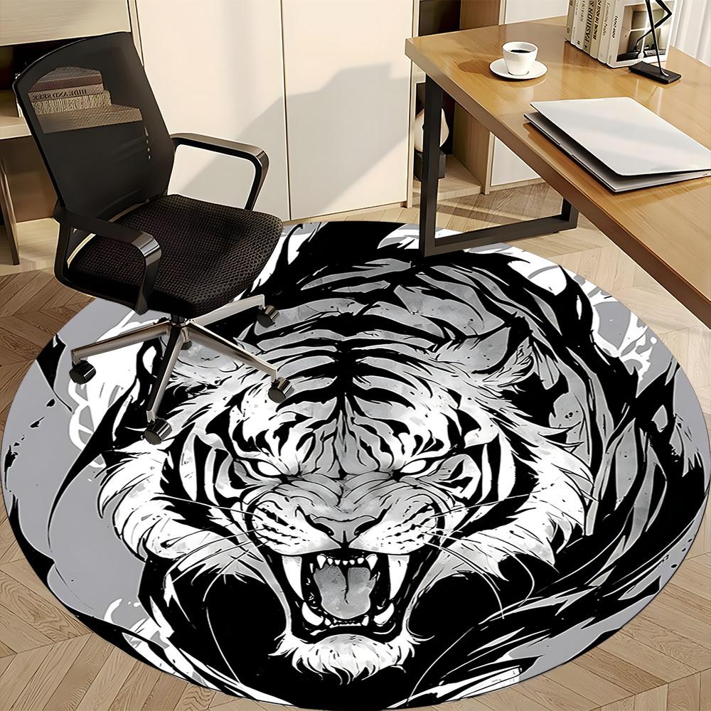 1pc Tiger Wildcat Office Round Area Rug, Under Office Chairs Bedroom Living Room Home Decor, Room Deco