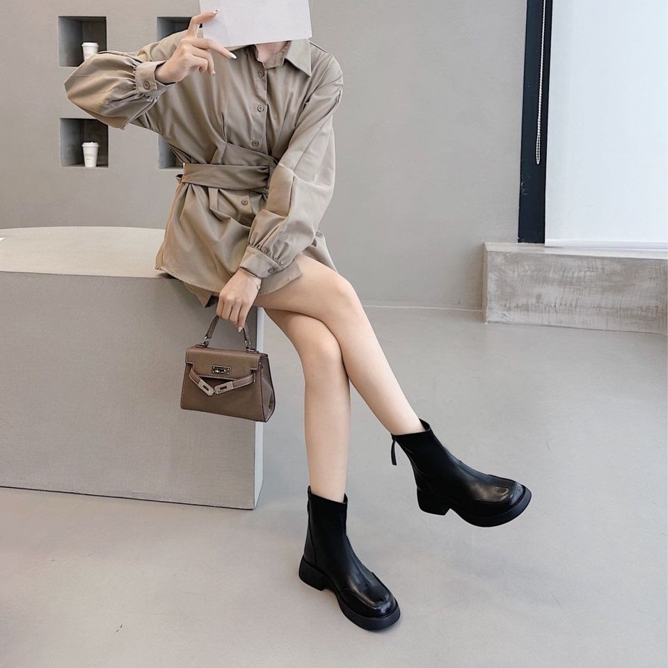 British style retro Martin boots women's autumn and winter 2025 new shoes fleece short boots versatile thick-soled elastic thin boots