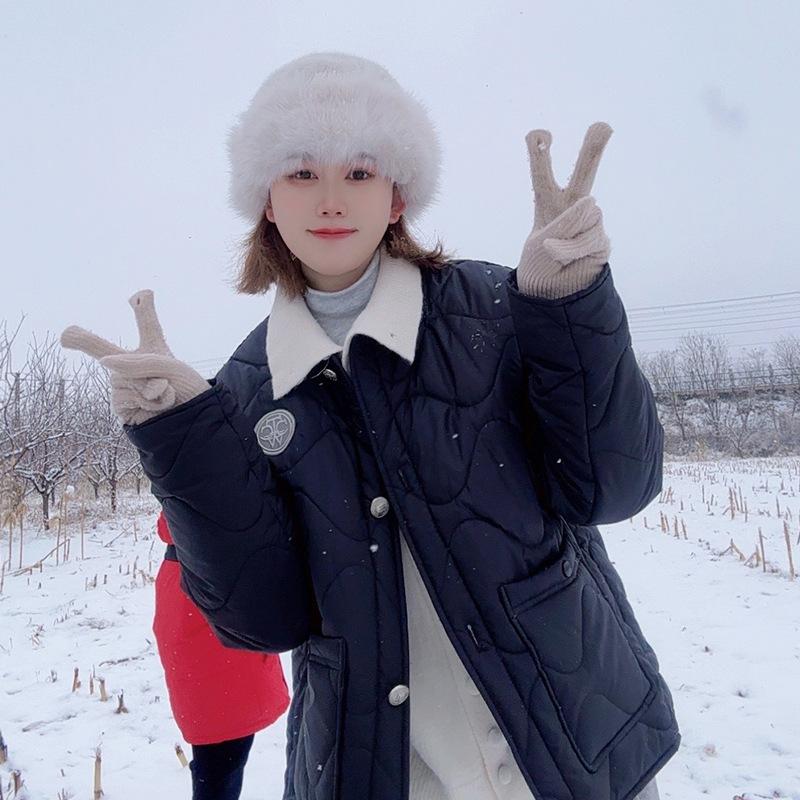 

Autumn and winter new collarless splicing light and thin cotton clothes jacket loose rhombus warm cotton clothes cotton clothes top women S чёрный