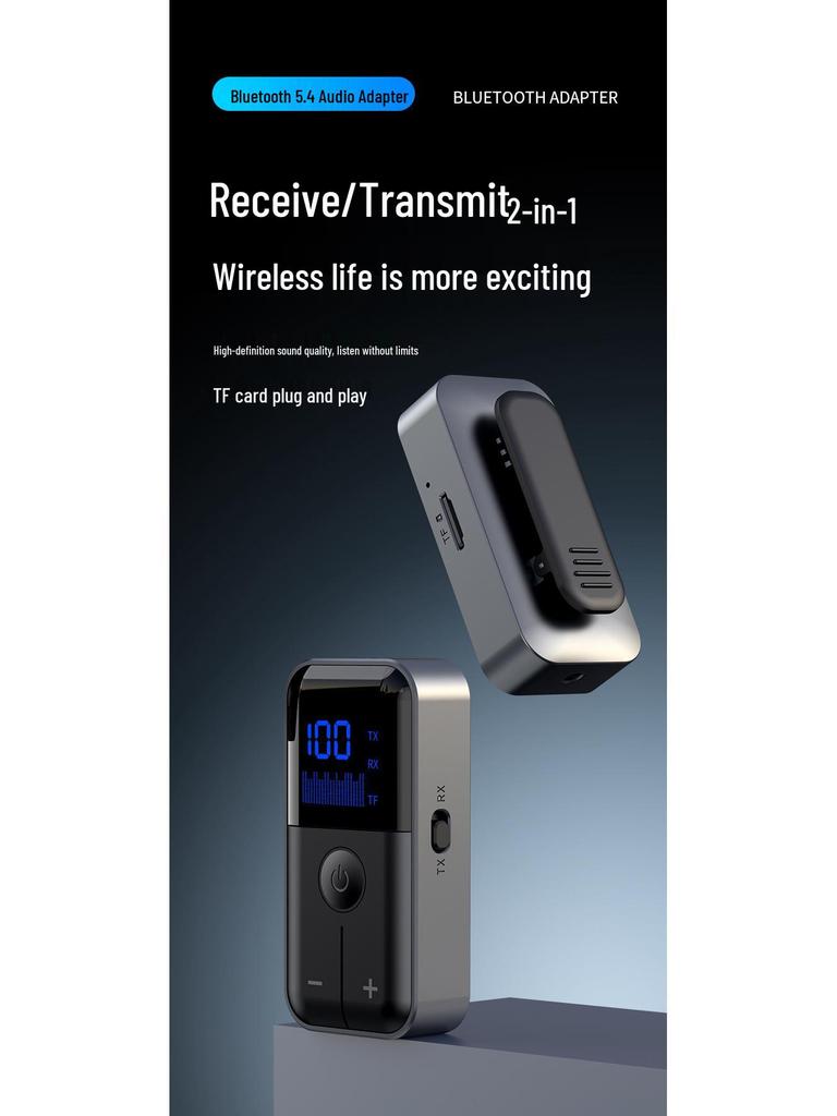 Bluetooth 5.4 2-in-1 Audio Receiver/Transmitter with AUX & Card Slot for Car/Home