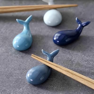 4pcs Whale Shaped Chopstick Rest, Ceramic Chinese Chopsticks Pillow Rack, Dinner Spoon Fork Knife Holder, Flatware Stand, Dinning Room Decoration