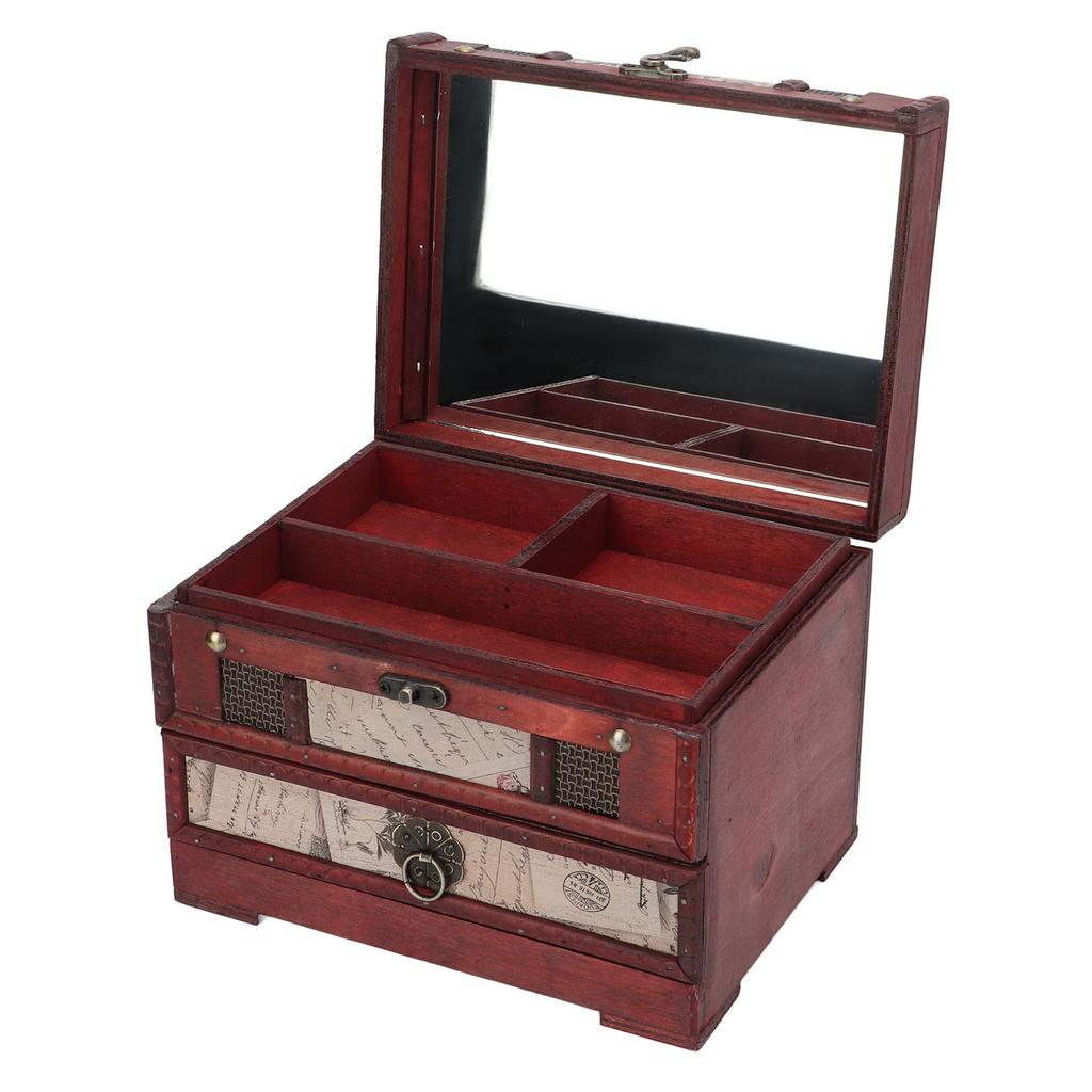 Large Jewelry Box Large Size Multi Layers Durable Wood PU Leather Vintage Design Vintage Jewelry Box for Jewelry Cards
