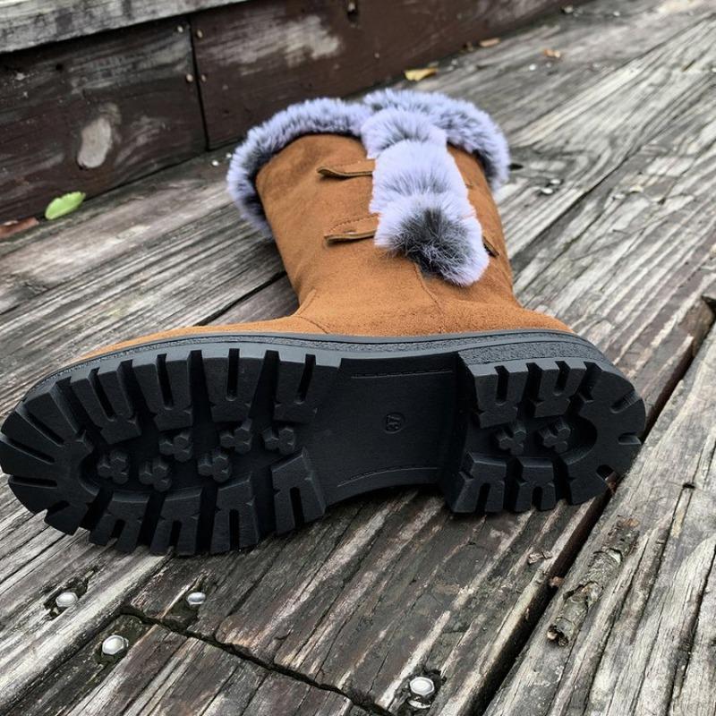 Women's Plus Size Suede Knee-High Mid-Heel Fashion Boots Euro-American Fashion New Autumn Winter